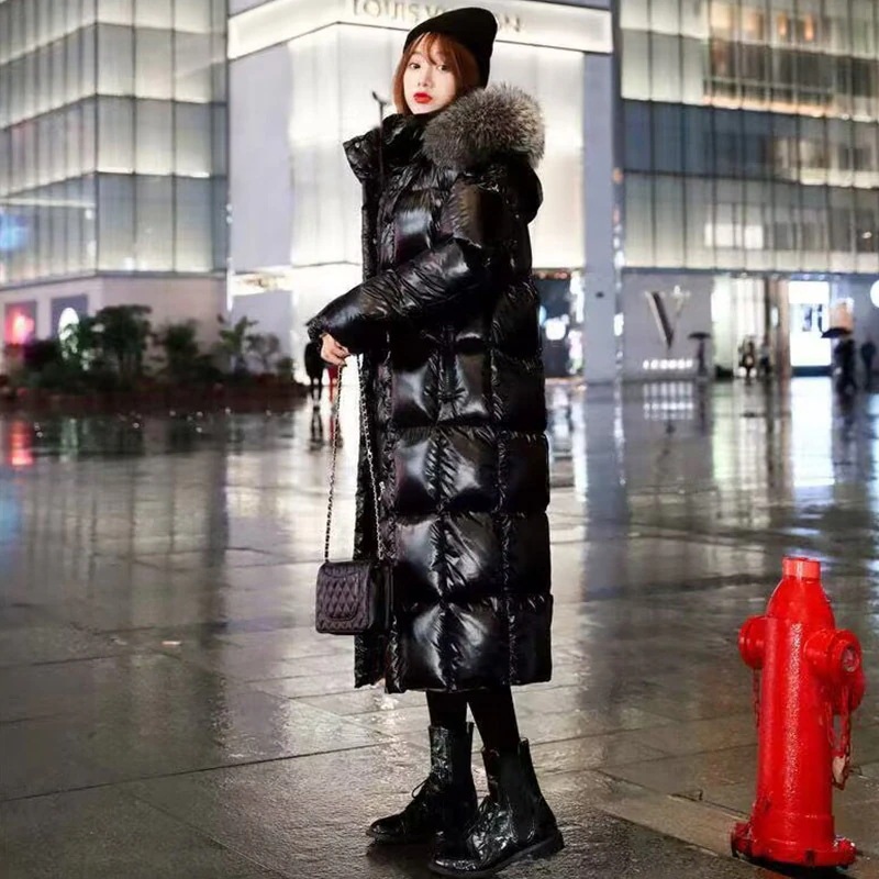 高級な質感ダウンコートダウンジャケットレディース羽毛無地艶アウトドア防寒暖かい厚上品フード付ききれいめロング丈ブルゾン中綿