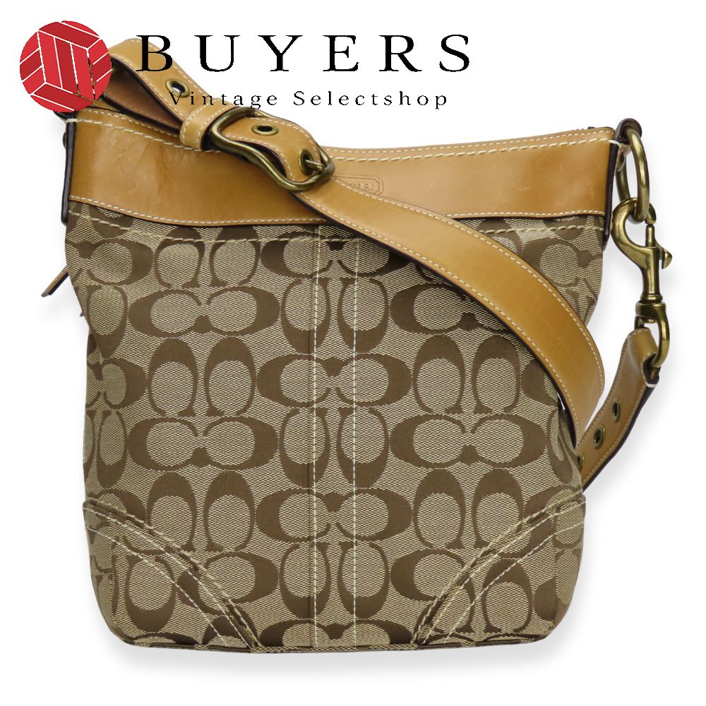 中古 ショルダーバッグ 10402 シグネチャー キャンバス レザー ベージュ キャメル 斜め掛け カジュアル 普段使い レディース 女性