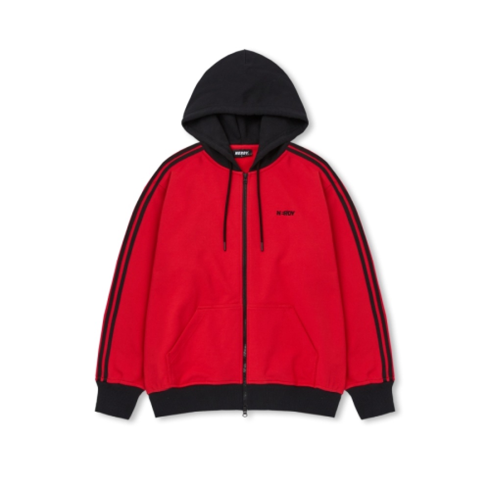 オタクカラーブロックフーディージップアップレッド