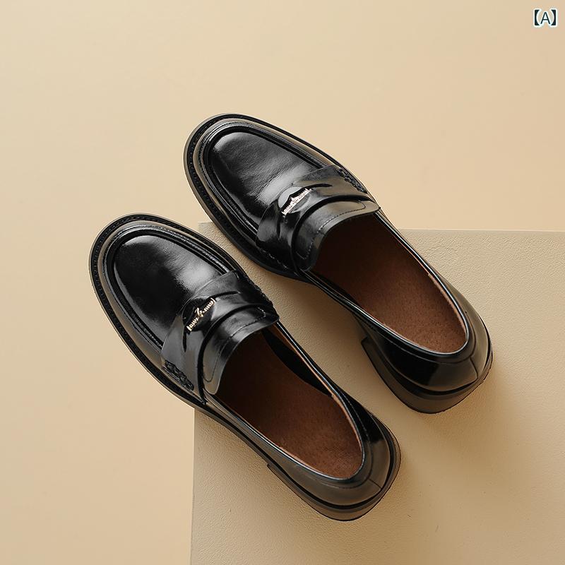 ローファー レディース オフィス カレッジ 通勤 通学 仕事 女性 ハイヒール 裏起毛 暖かい 英国 太い ヒール 革 スリッポン 小さい 革靴 深口 シングル シューズ