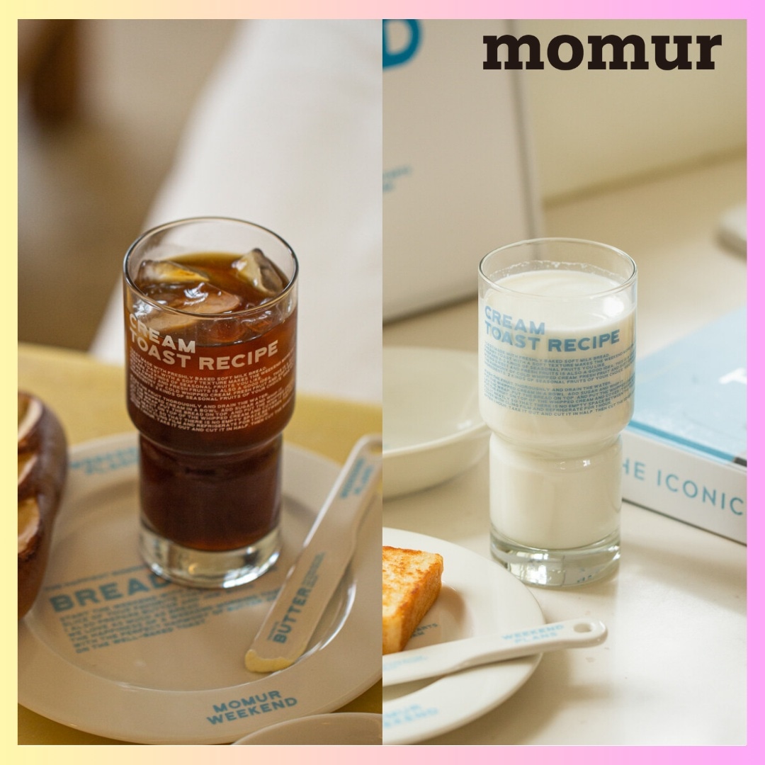 [momur weekend] Cream Toast Glass - 2カラー + FREE OMAKE プリントグラス おしゃれグラス おしゃれグラス ビンテージグラス耐熱ガラスカップ