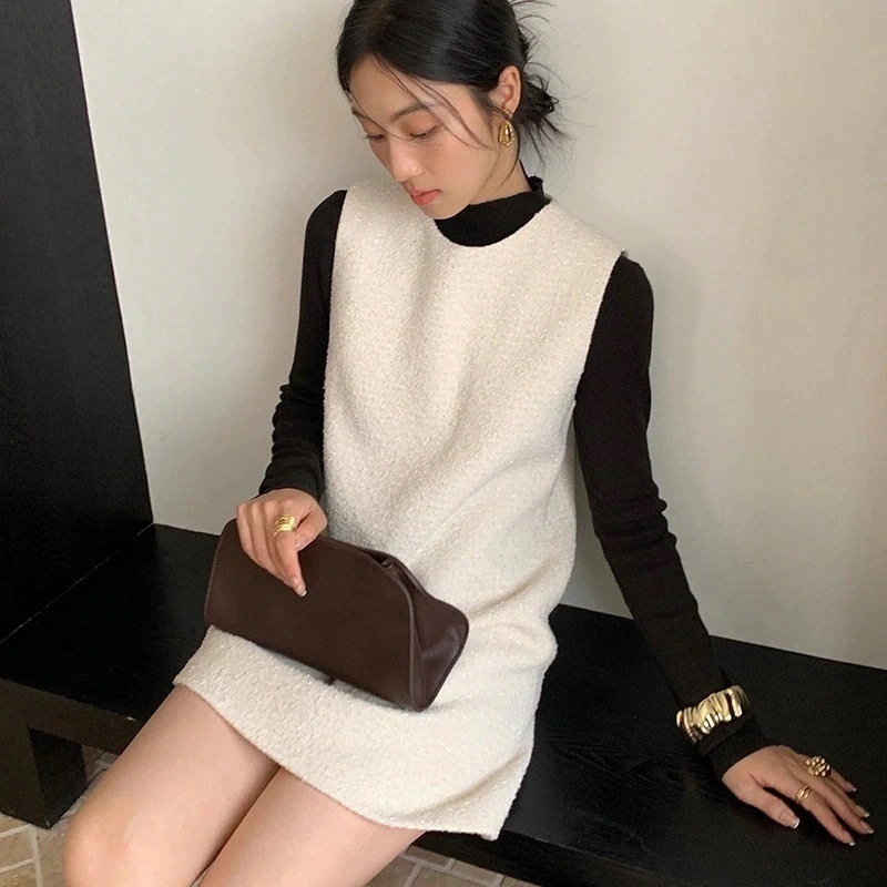 【3日出荷】春夏気質お姫様ベストドレス ストレートタイアップラウンドネックワンピース