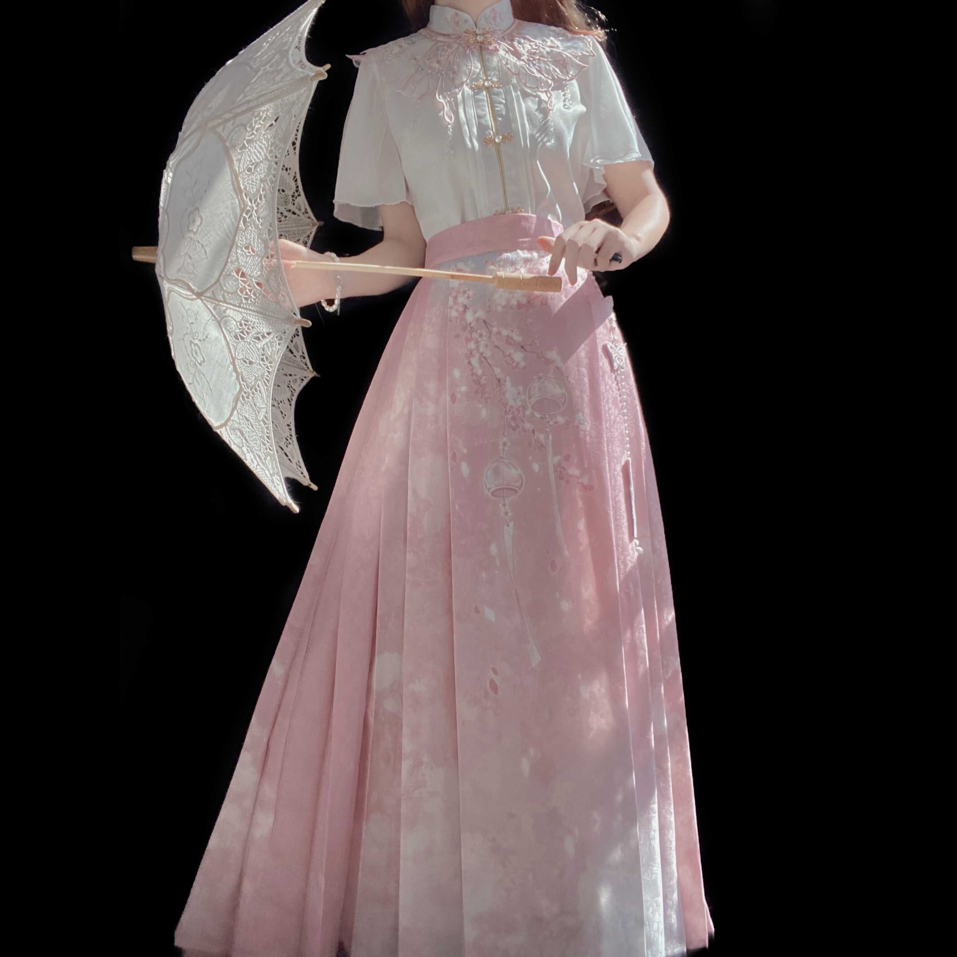 正規品桜雨新韓国cos元素改良馬面スカートシャツ雲肩セット夏 4,758円