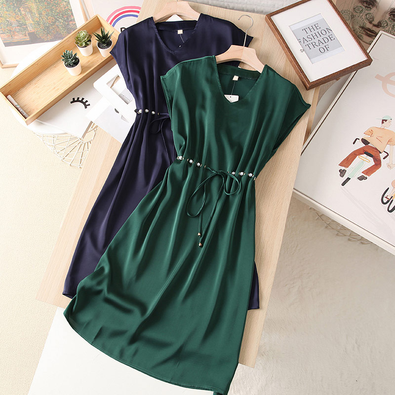 ワンピース Aライン ベルト付き 真珠 Ｈ型 膝丈 レディース 着痩せ でかけ オフィス