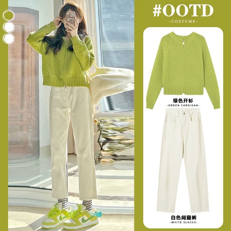 ハイエンドのカスタマイズ-ティースタイルの衣装一式スイートスタイルの高級カーディガンとジーンズソルトスタイルのプレッピースタイル純粋な欲望のファッションツーピーススーツ