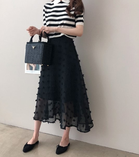 3361.シースルーフリンジスカート（ブラック）2019 春夏 sale 春夏 sale ボトムス 美ライン おしゃれ カジュアル きれいめ ロング ミモレ丈 エレガント お出かけ お呼ばれ 女子会