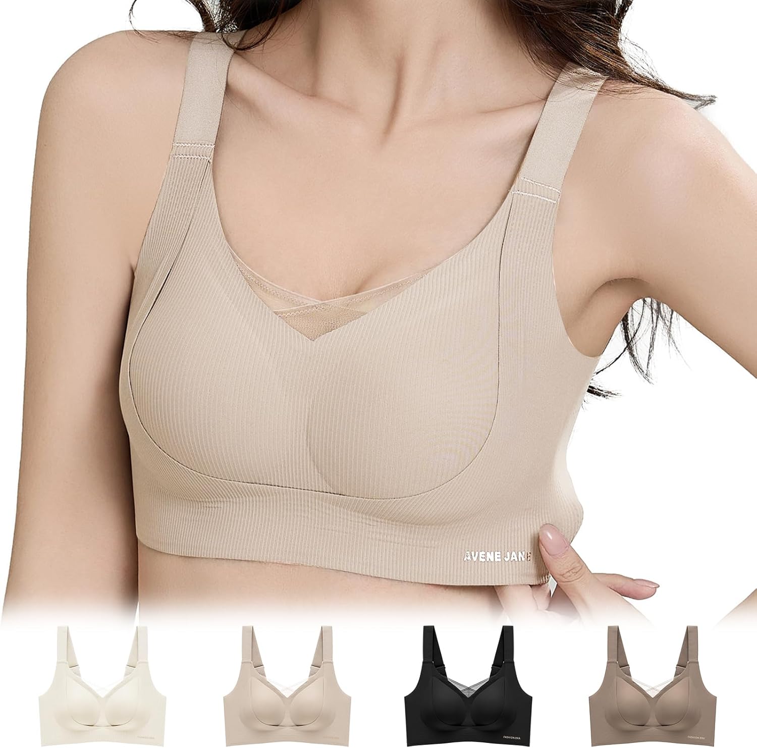 胸を小さく見せるブラジャーノンワイヤー垂れ補正脇高ネッククロスメッシュナイトブラ通気性揺れ軽減・見痩せ・ホールド力シームレス