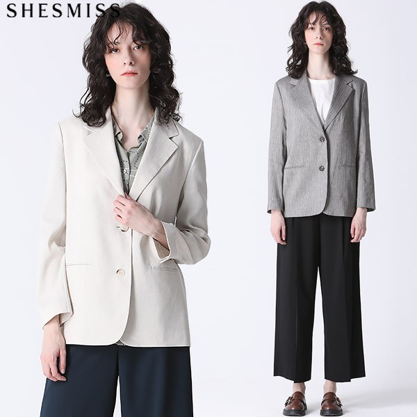 シーズミス 品格のある リネン ミニマル ツーボタン ジャケット