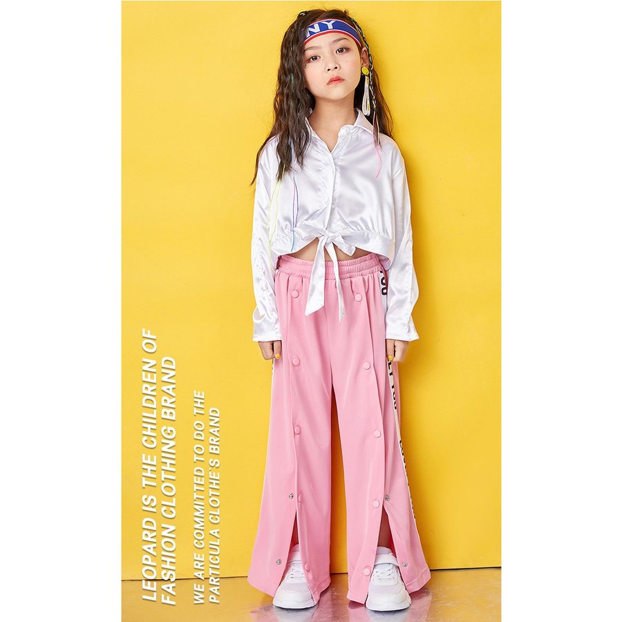 キッズダンス ダンス衣装 ヒップホップ ジャッズ 女の子供2点セット パンツ セットアップ ヘソ出し 白シャツ パンツ タンクトップ 長袖 ロングパンツ ジャッズ