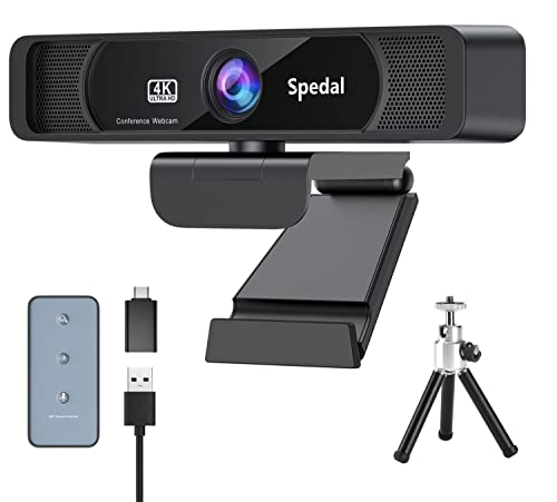 Spedal 931 Webカメラ 4K UHD 800万画素 広角 会議カメラ 4倍ズーム リモコン&三脚付き マイク内蔵 USB プラグ&プレイ 4Kウェブカメラ PCカメラ オンライン授業/ウェ