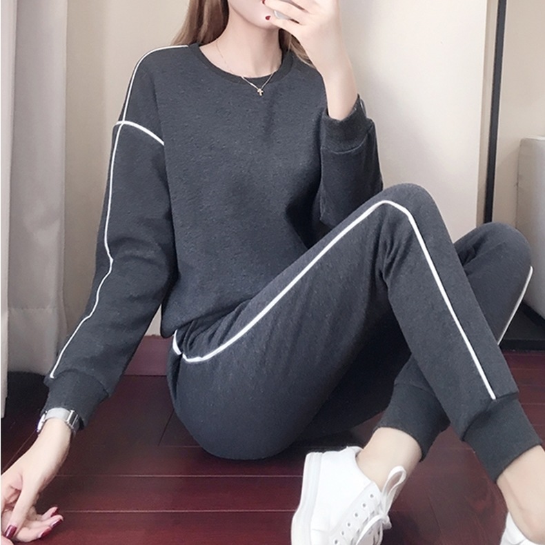 セットアップ ルームウェア Tシャツ シャツ ロングパンツ 送料無料 2色 レディース 長袖 サイドライン ズボン バイカラー 大人女子 エレガント クルーネック ブラック ホワイト 無地 春 夏 ガ