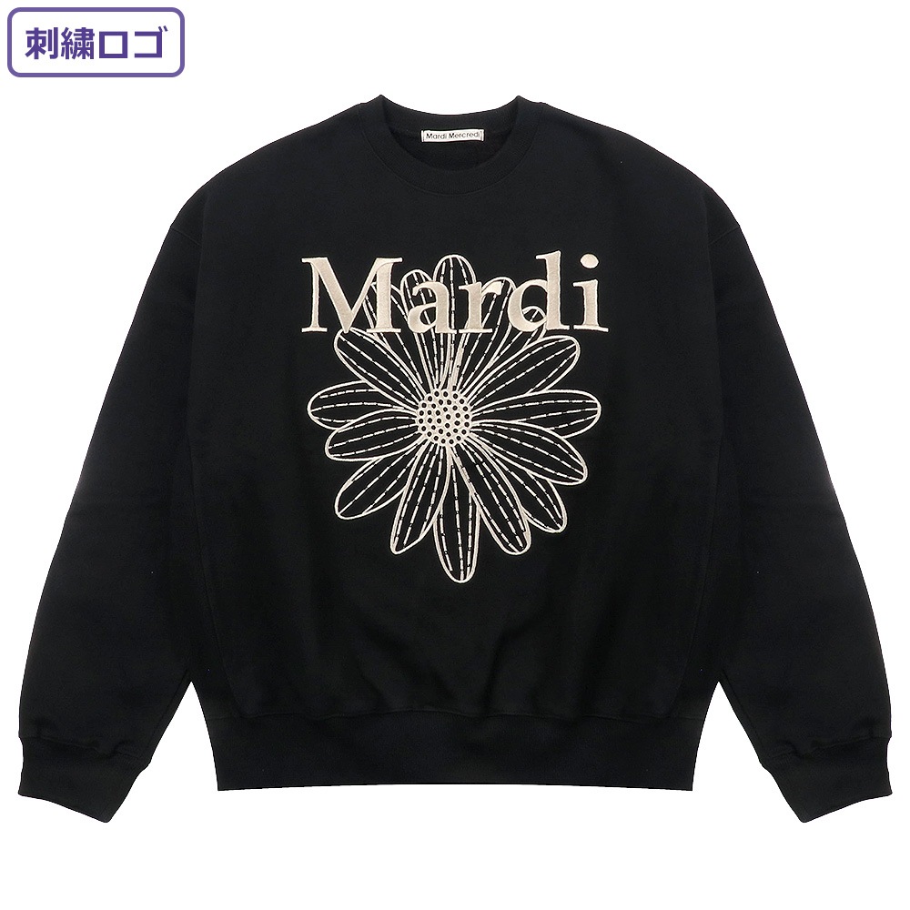 SWEATSHIRT FLOWERMARDI NEEDLEWORK BLACK BEIGE 長袖 レディース 韓国 ファッション アパレル 刺繍 ロゴ