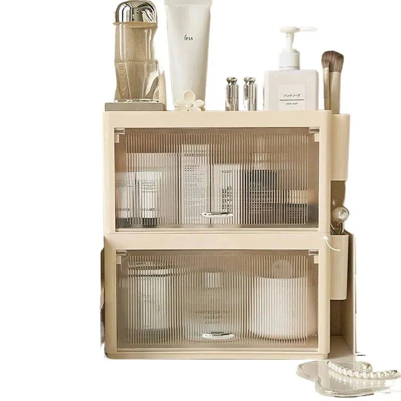 感 アクリル クリア 収納ラック デスクトップ 防塵 大容量 イエロー ホワイト 2色 収納 ボックス