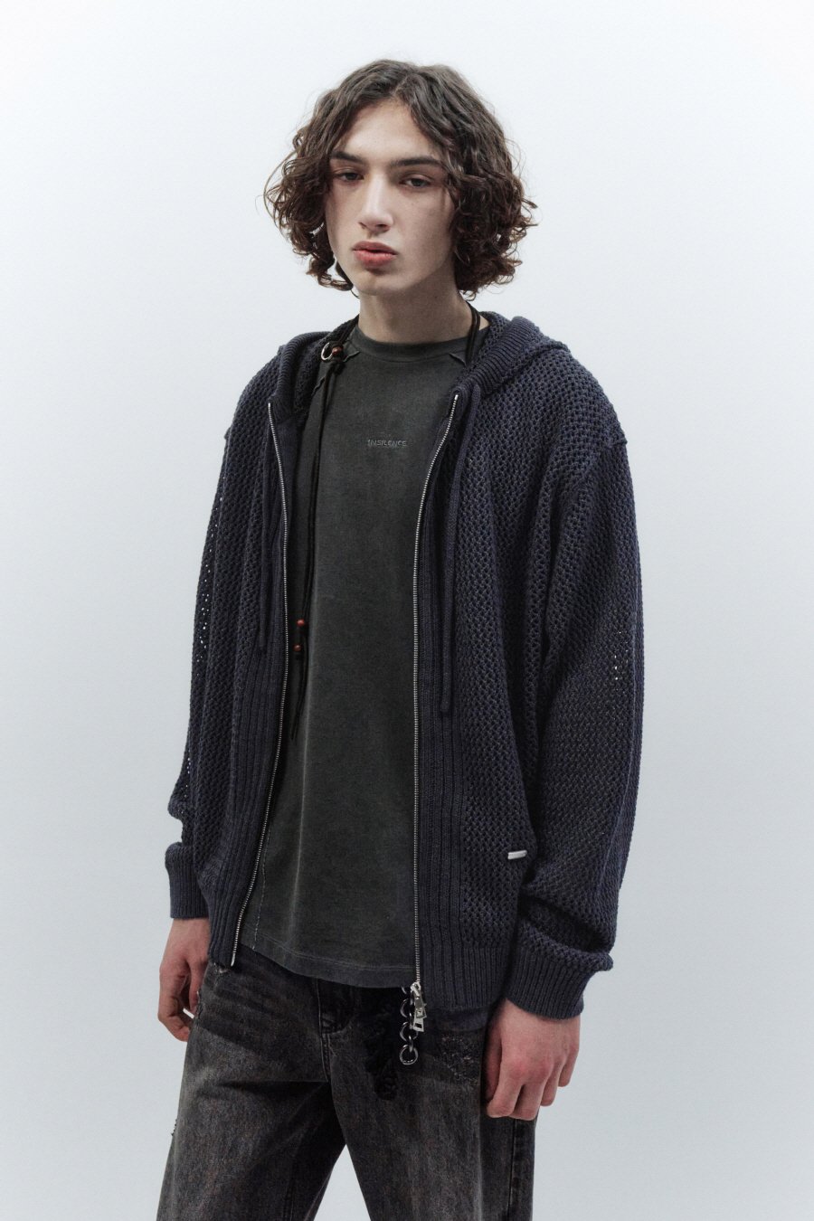 【INSILENCE】 MESH HOODED ZIP-UP KNIT : CHARCOAL 17,732円
