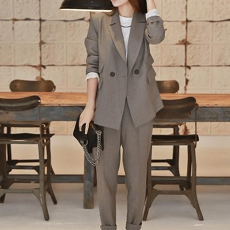 人気沸騰ブラドン レディース パンツスーツ 2点セット春夏パンツスーツ 通勤xl グレー 就活 面接 黒ジャケット パンツス一ツ発表会入園式スーツ大新作女性 韓国風 セットアップ Color グレー Qualitygb Do