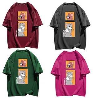 トムとジェリー 半袖 tシャツ レディース 綿100% 夏服 プリント トップス メンズ 可愛い カットソー ゆったり おしゃれ 文化祭 ティーシャツ イベント夏秋 cos服 通勤学 ペアルック 男女