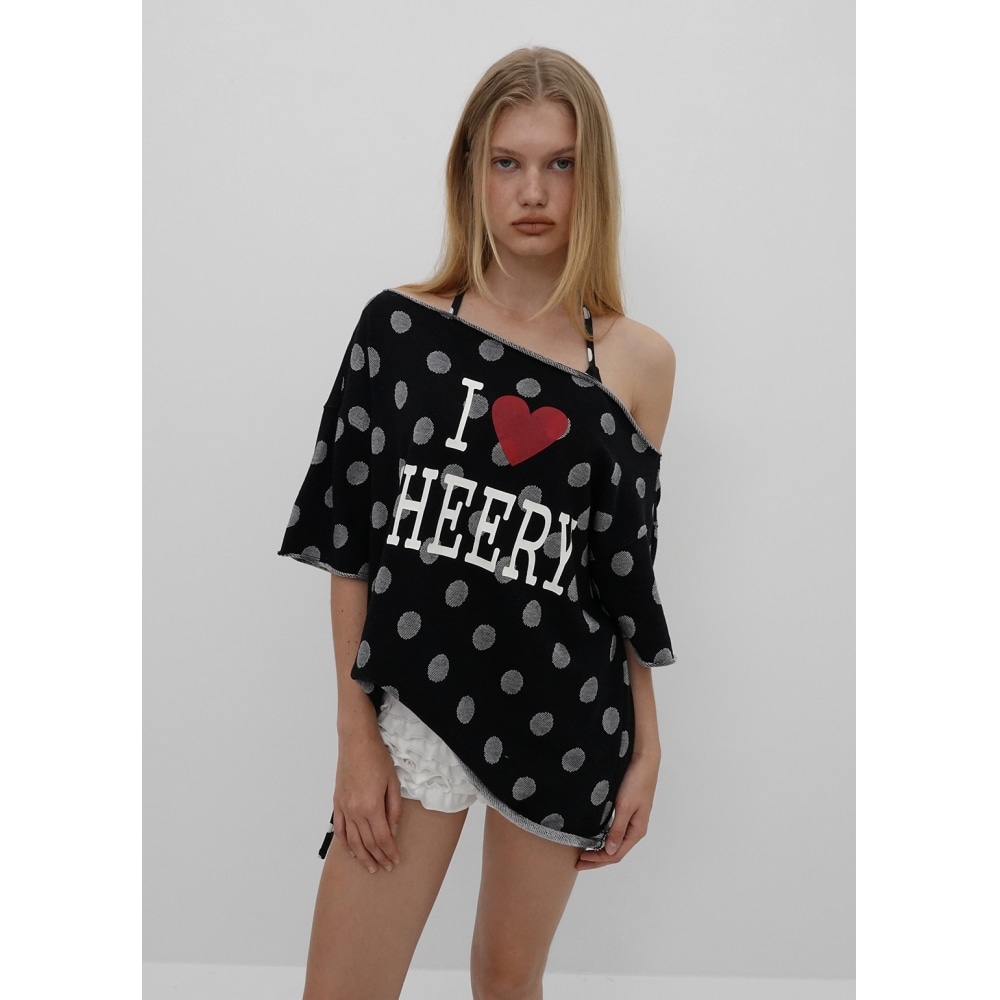 ブラックアップ [MADE] チリ ドットプリント オフショルダー 半袖Tシャツ