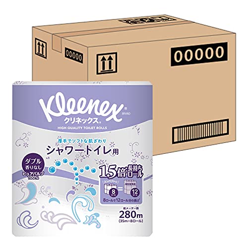 ケース販売 クリネックス シャワートイレ用 長持ち(8ロールで12ロール分)トイレット 35mダブル 8パック入り