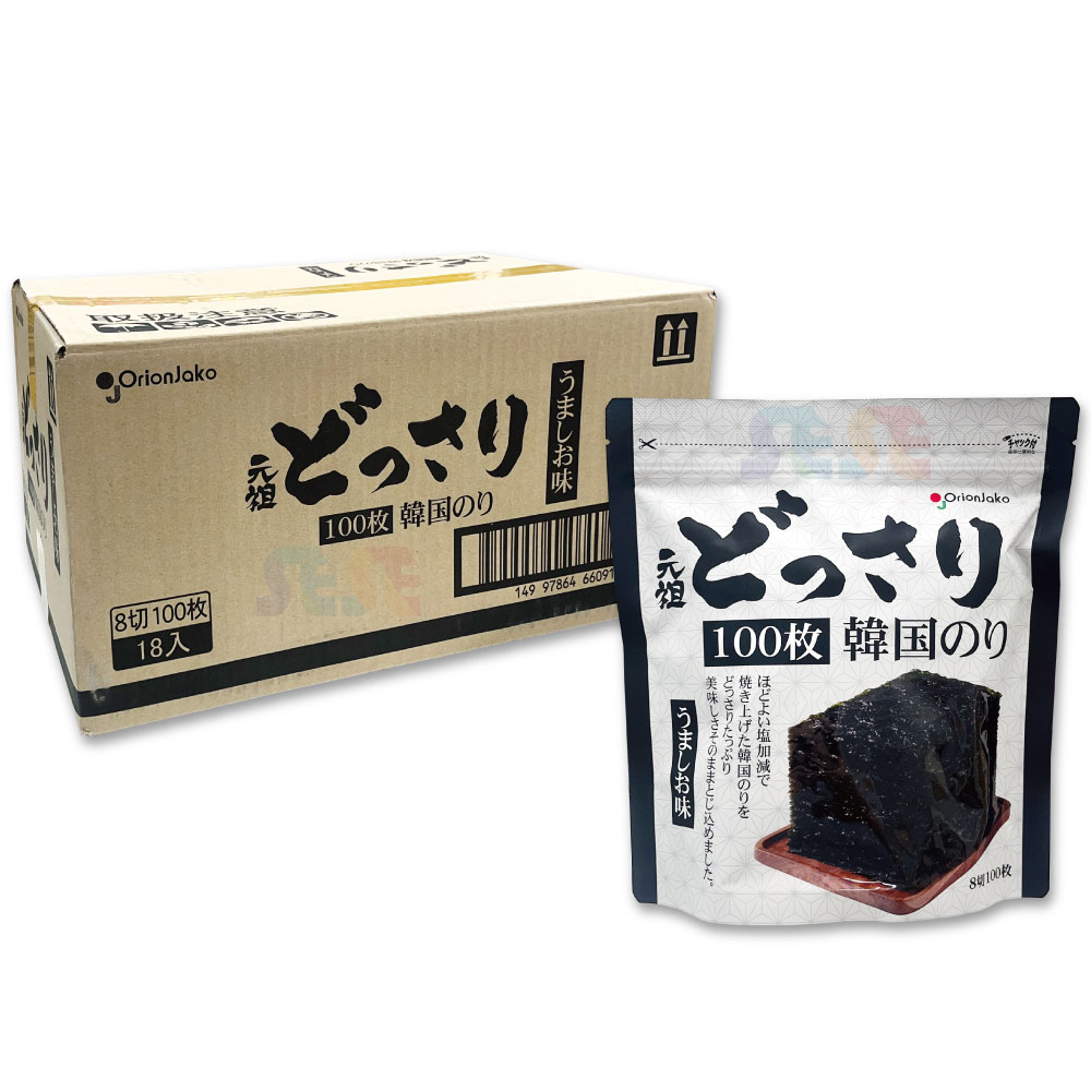 オリオンジャコー どっさり 韓国のり 18袋セット 100枚入 うましお味 / チャック付き袋 Orionjako