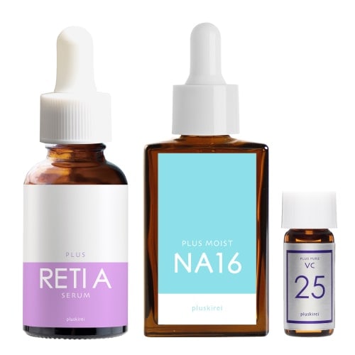 レチノール 美容液 プラスレチAセラム 30mL + ナイアシンアミド 16% プラスモイストNA16 30mL + ピュアビタミンC 25% VC25ミニ 両親媒性
