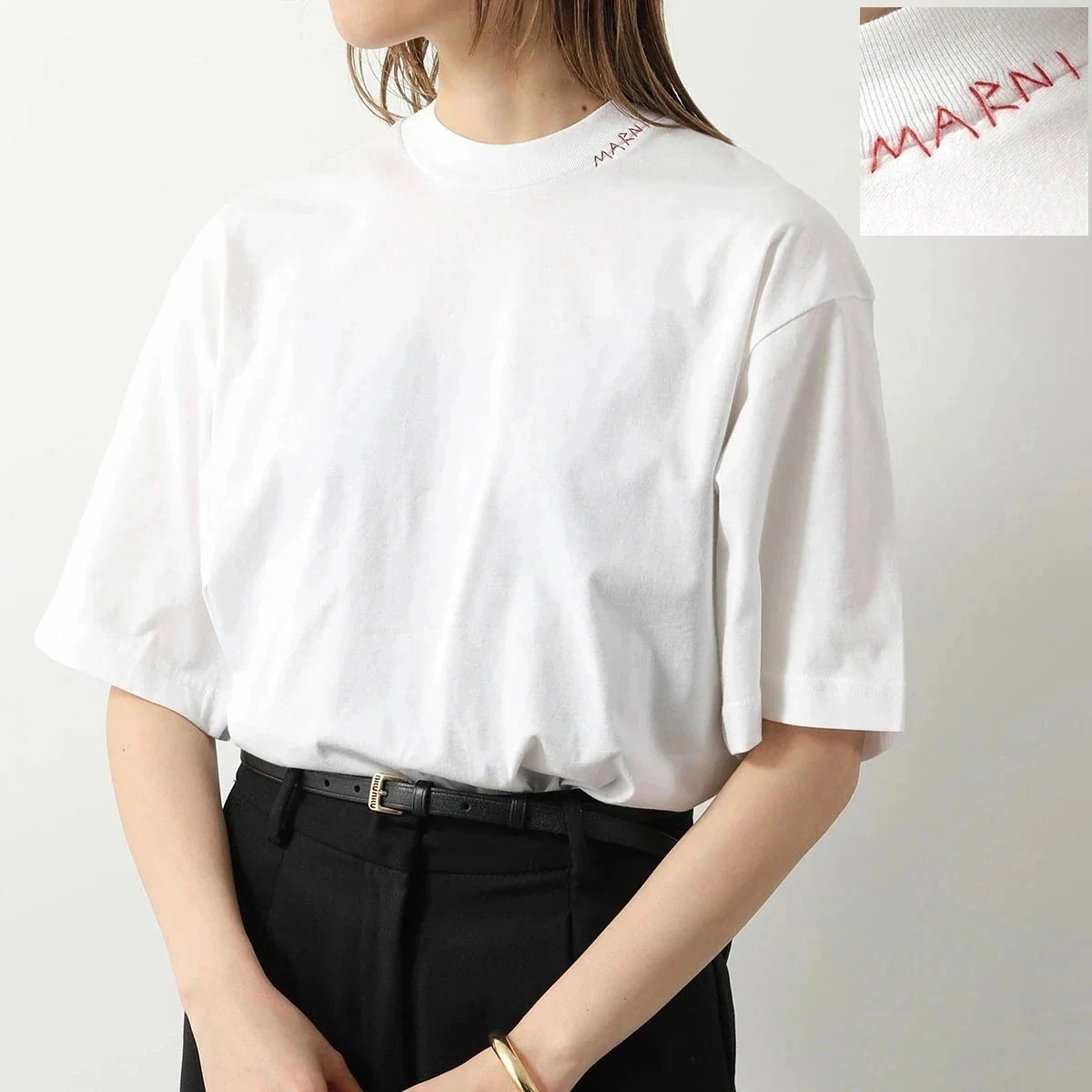 MARNI マルニ Tシャツ【1枚単品】 HUMU0223X3 UTCZ68 レディース 半袖 クルーネック コットン カットソー ロゴ 刺繍 00W01/LI