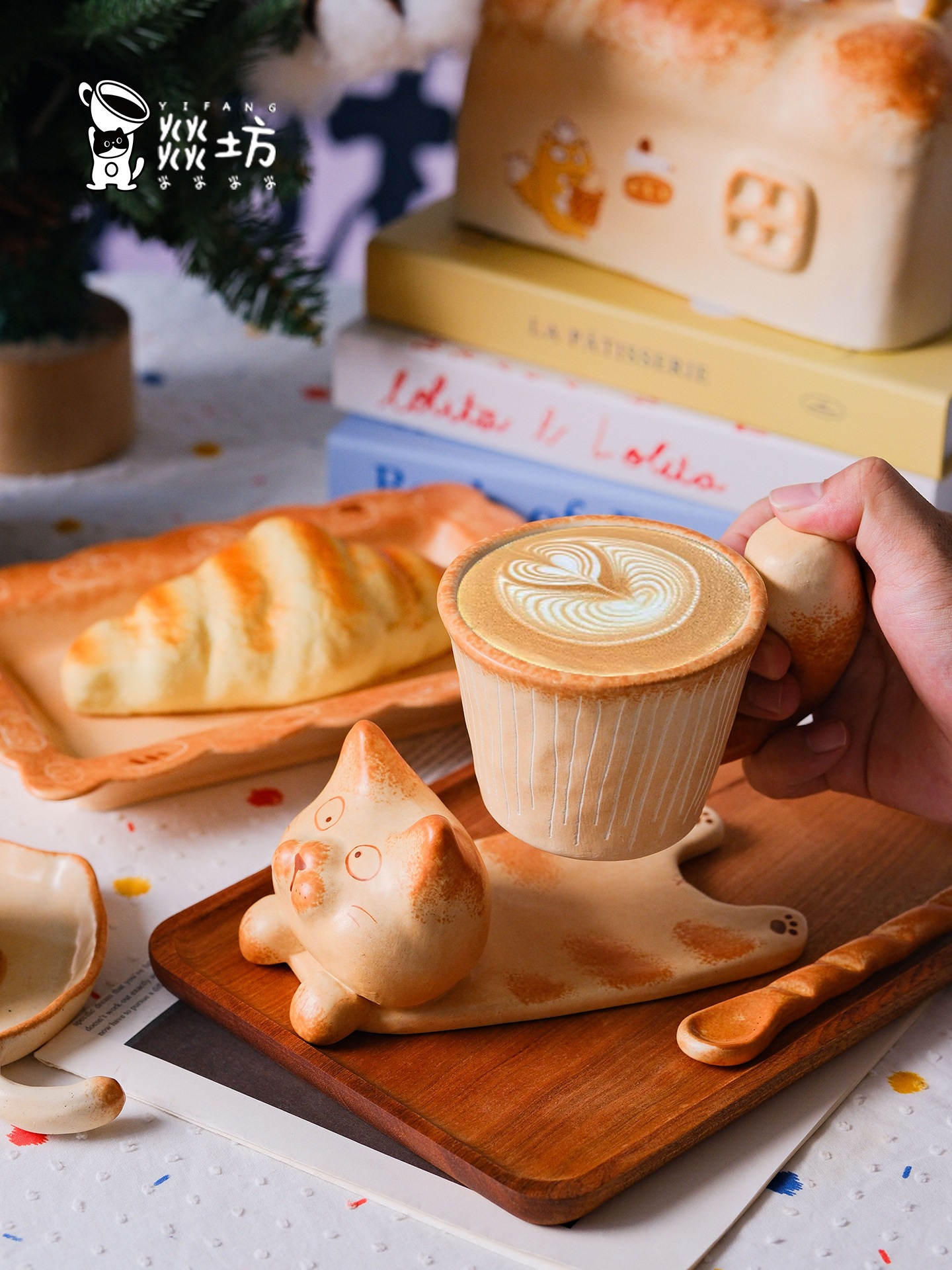 燚坊猫猫窑セラミックコーヒーカップ猫柄マグカップかわいいパン皿家庭用食器