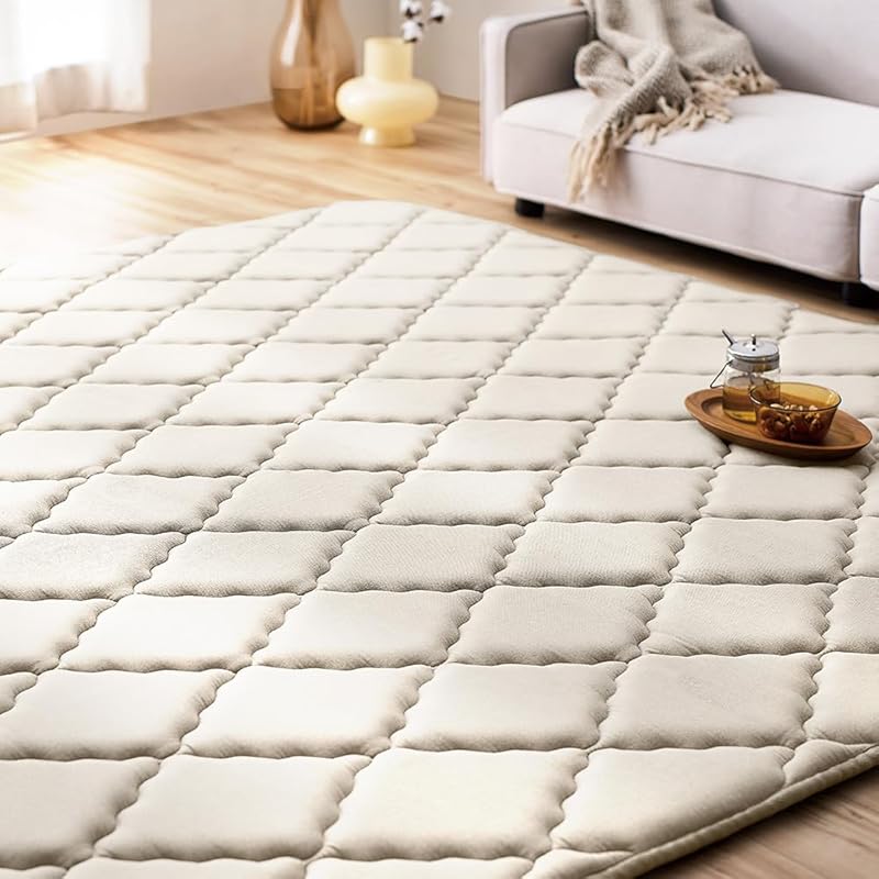 即納：アイリスオーヤマ キルトラグ 185×185cm カーペット 【極厚ウレタン30mm】 オールシーズン対応 グレージュ クッションラグ 厚手 ACRQ-C1818