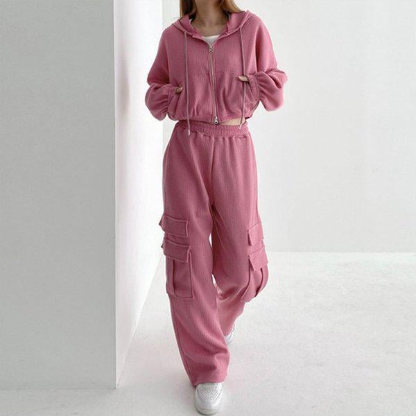 Hスタイル(SET)ワッフルセット 春 女性 トレーニングウェアセット スウェットセット 上下セットアップ ホームウェア