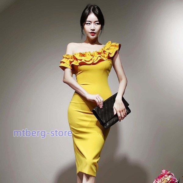 キャバドレス キャバクラ オフショルダー ワンピース ドレス ライン 二次会 OL通勤ワンピース 着痩せ 20代30代40代 通勤