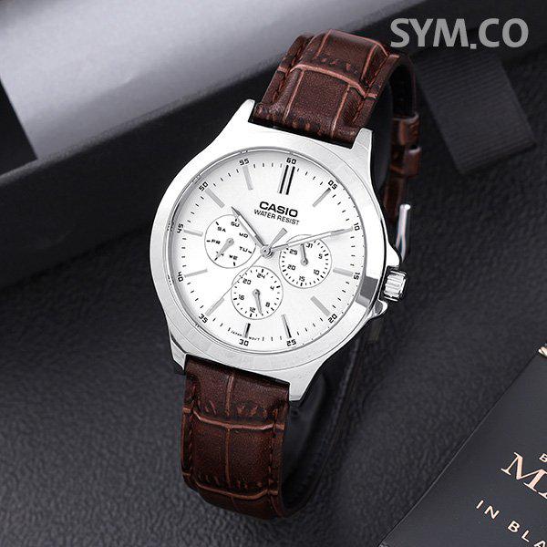 MTP-V300L-7A クラシック ラウンド 多機能 スーツ カジュアル メンズ レザー 腕時計 d