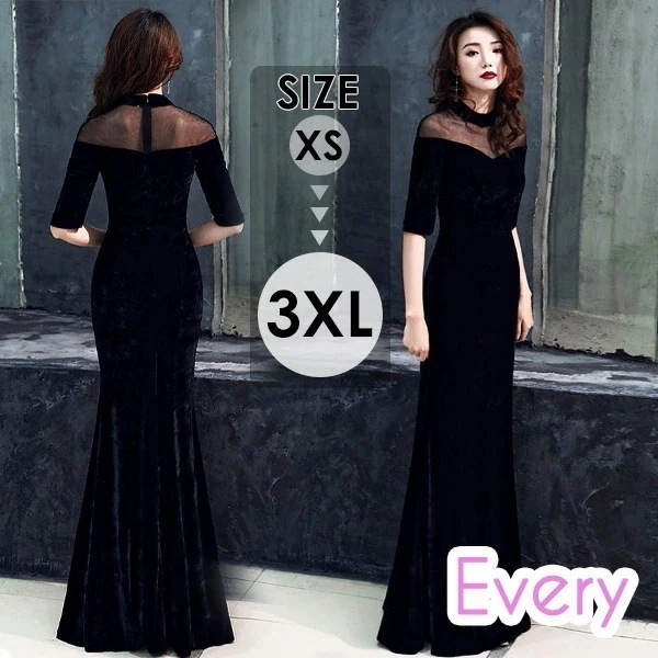 ドレス 大人 ピアノ 発表会 ロング丈 ロングドレス 母親 結婚式 演奏会 ピアノ発表会 パーティードレス ワンピース 二次会 袖あり 透明感 ファスナー ベルベット 大人 イブニングドレス 韓国 ブ