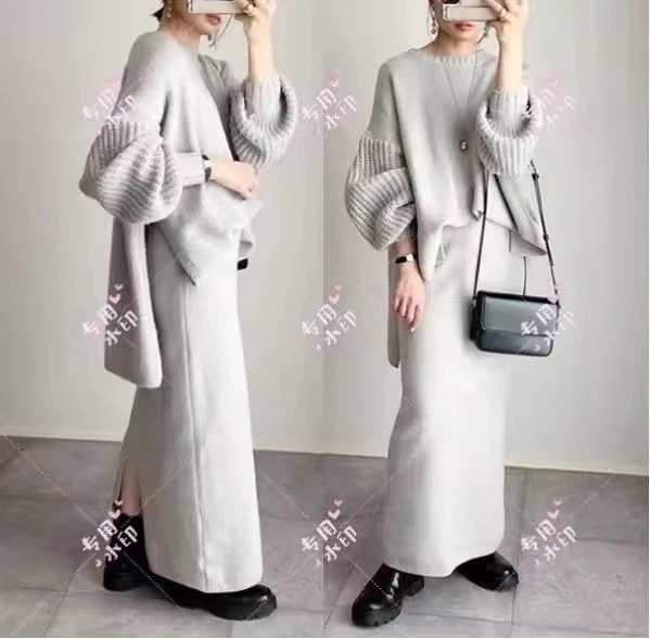 秋冬 レディース 秋冬 レディースセットアップ ニット アウター 体型カバー トップス おしゃれ セーター ニットスカート 二点セット 上下セット セットアップ メガ割