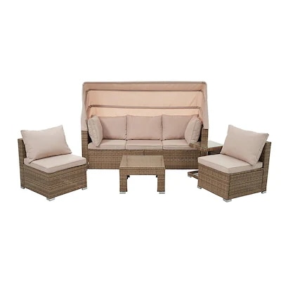 【国内即日発送】パラソル付き ガーデンファニチャー 5点 ガーデン テーブル チェアー ラタン調 テーブル 樹脂 楽組 ホテル カフェ ベランダ テラス テラス ソファ ガーデンソファー ガーデニング