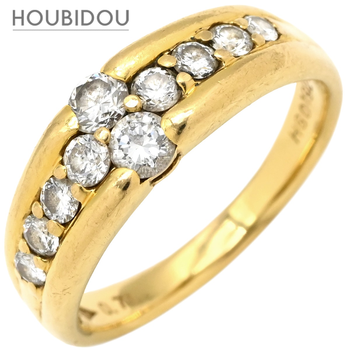 リング 指輪 ダイヤ 0.71ct イエローゴールド 18K Au750 YG 一文字リング ホールマーク 14.5号【中古】