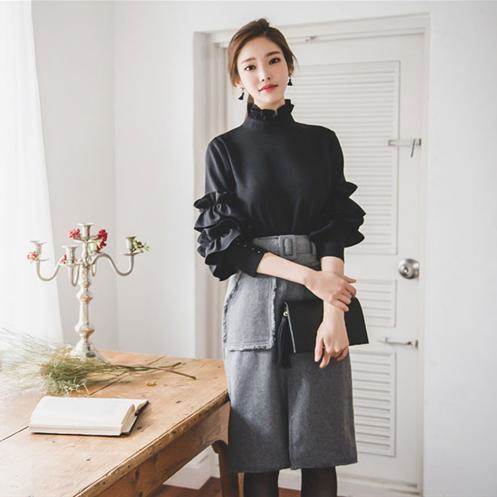 トップス ブラウス ミモレ丈 袖あり 長袖 スリム フリル スリット かわいい 大人可愛い きれいめ シンプル カジュアル 大人 上品 おしゃれ お洒落 レトロ 大人可愛い 大人女子 こなれ感 ラブリ