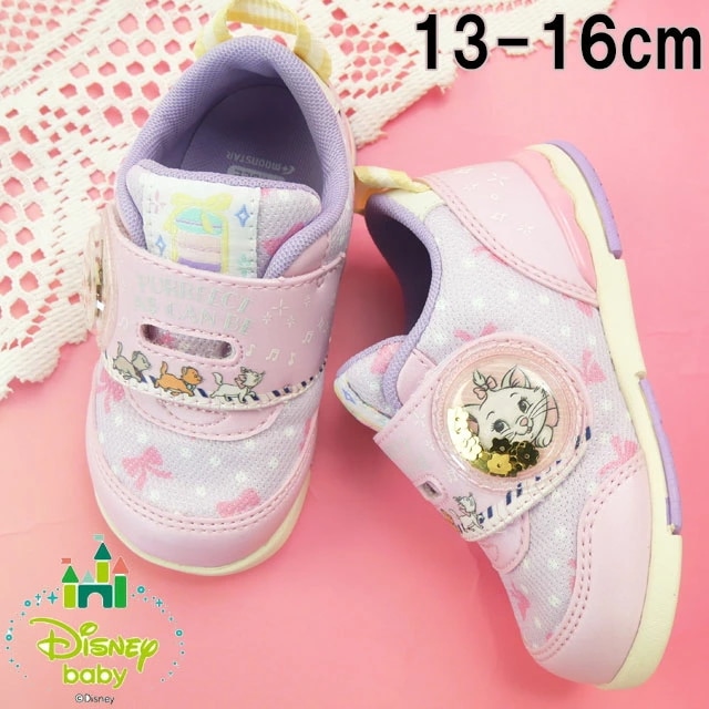 ムーンスター ディズニー ベビー 女の子 スニーカー キッズ おしゃれキャット マリーちゃん チャイルド ベルクロ ワイズ2E マジックテープ ベビーシューズ DN B1318 ピーチ 子供靴