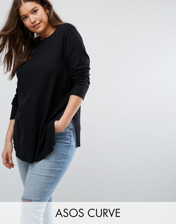 ASOS エイソス レディース 大きめサイズ ゆったりサイズ 送料無料 Black CURVE Ultimate Easy with Curved Hem