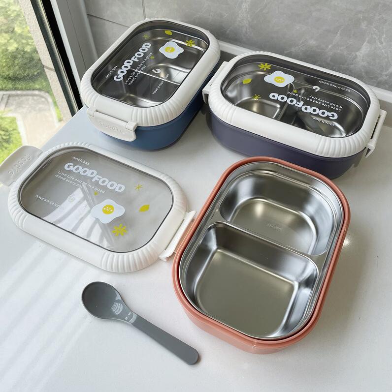 お弁当箱 304ステンレス鋼製ランチボックス（仕切り付き二重保温構造）学生用ランチボックス（シンプルデザイン）