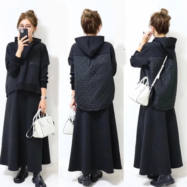 【 今季大注目のアップ】 シンプル フード付き 長袖 パーカー スカート 無地 2点セット レディース