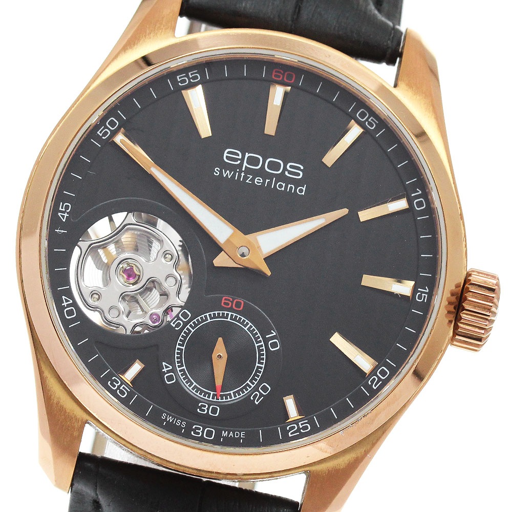 エポス EPOS 3403OHRGPBK オープンハート スモールセコンド 手巻き メンズ _962717【中古】