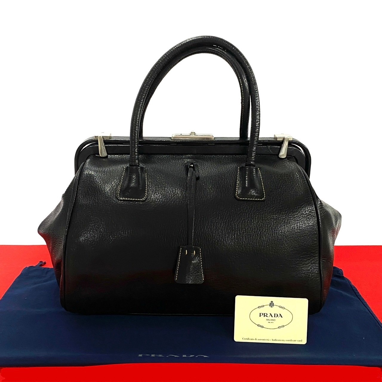 ロゴ 金具ハンドバッグ レザー ブラック 309-6