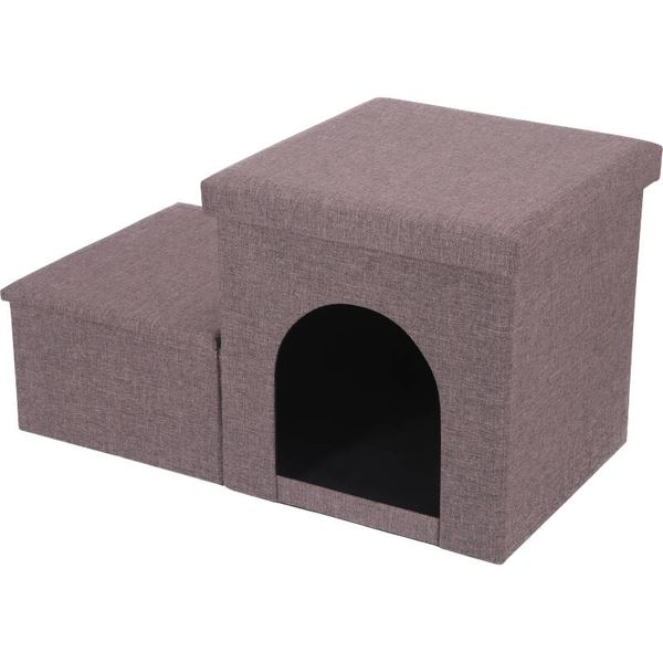 収納付きペットステップ＆ハウス チャコール 組立品