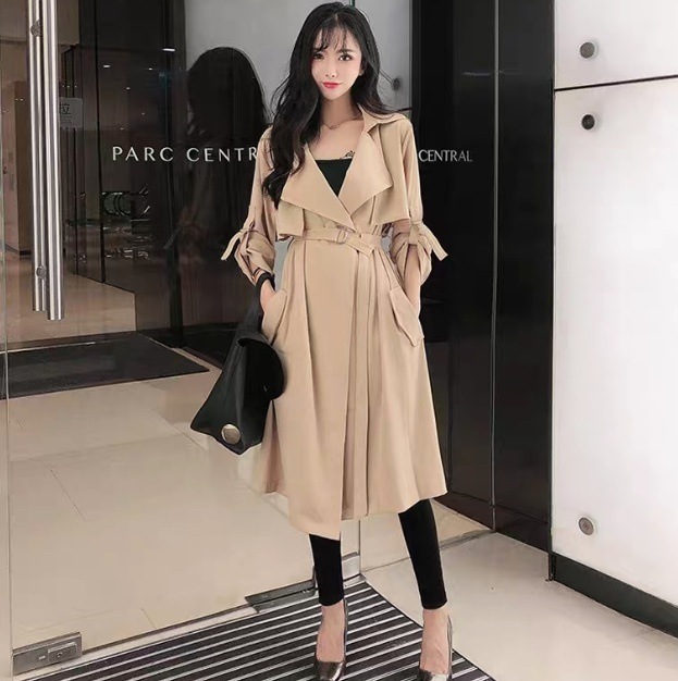 アウター コート レディース 前開き ロングコート トレンチ 膝丈 長袖 Vネック 襟付き 角襟 フェミニン ポケット ハイウエスト コンサバ ベルト付き 大人可愛い きれいめ シンプル 上品