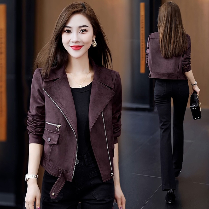ヨーロッパの小さなスエードショートコート女性のための春と秋の新しいスタイルのハイエンドの気質レザージャケットトップ