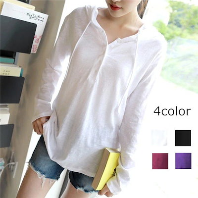 Qoo10] 長袖tシャツ フード付き ロンT カット