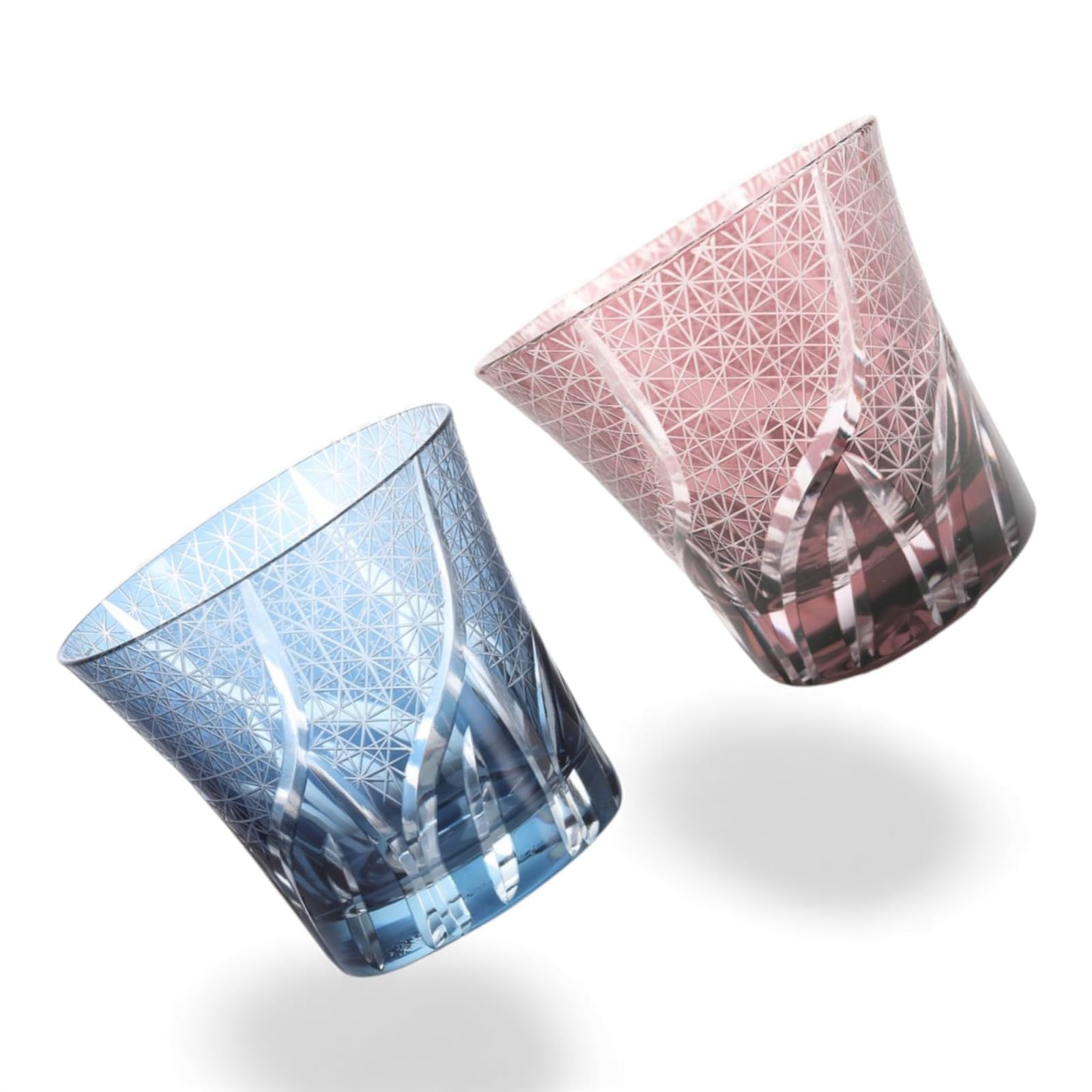 匠美風 ディナー ラグゼ 切子 ペア グラス カップ Φ94xH85mm 240cc 乱彫小紋 インクブルー & パープル 底彫あり 煌雅 PNO.331862