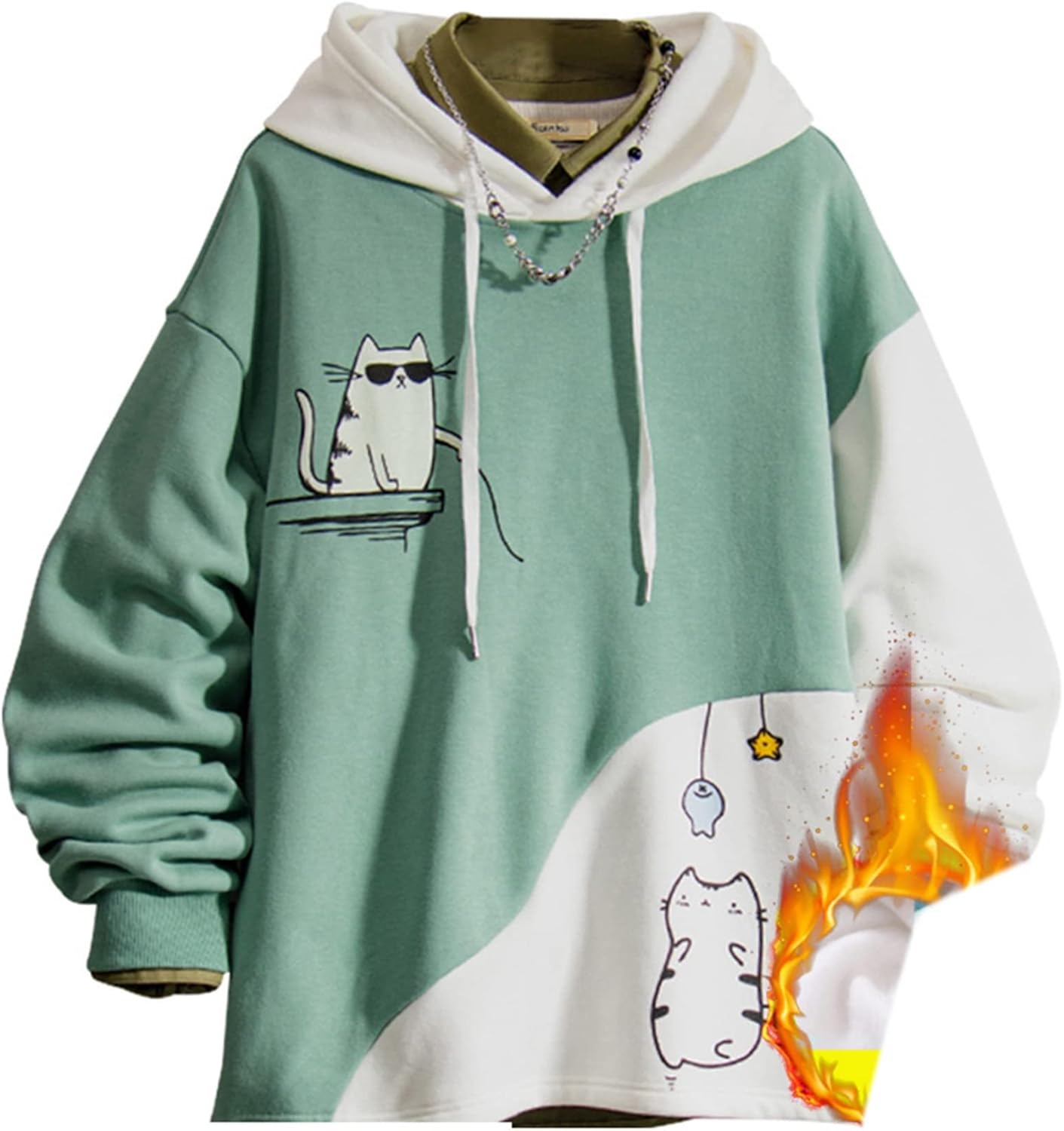 パーカー トレーナー 男性用 春秋 長袖 切り替え フード付き ねこ柄 クマ柄 かわいい カジュアル カッコイイ 丈長め 体型パカー 秋服 プルオーバー 肌触りがいい 柔らかい 流行し 通気