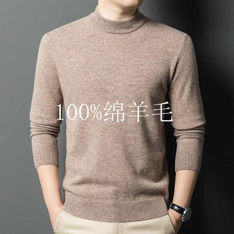 Tongxiang Puyuan メンズ ウール セーター 100 ピュア メンズ セーター ハイエンド カジュアル ハーフ タートルネック 冬 ボトミング セーター セーター