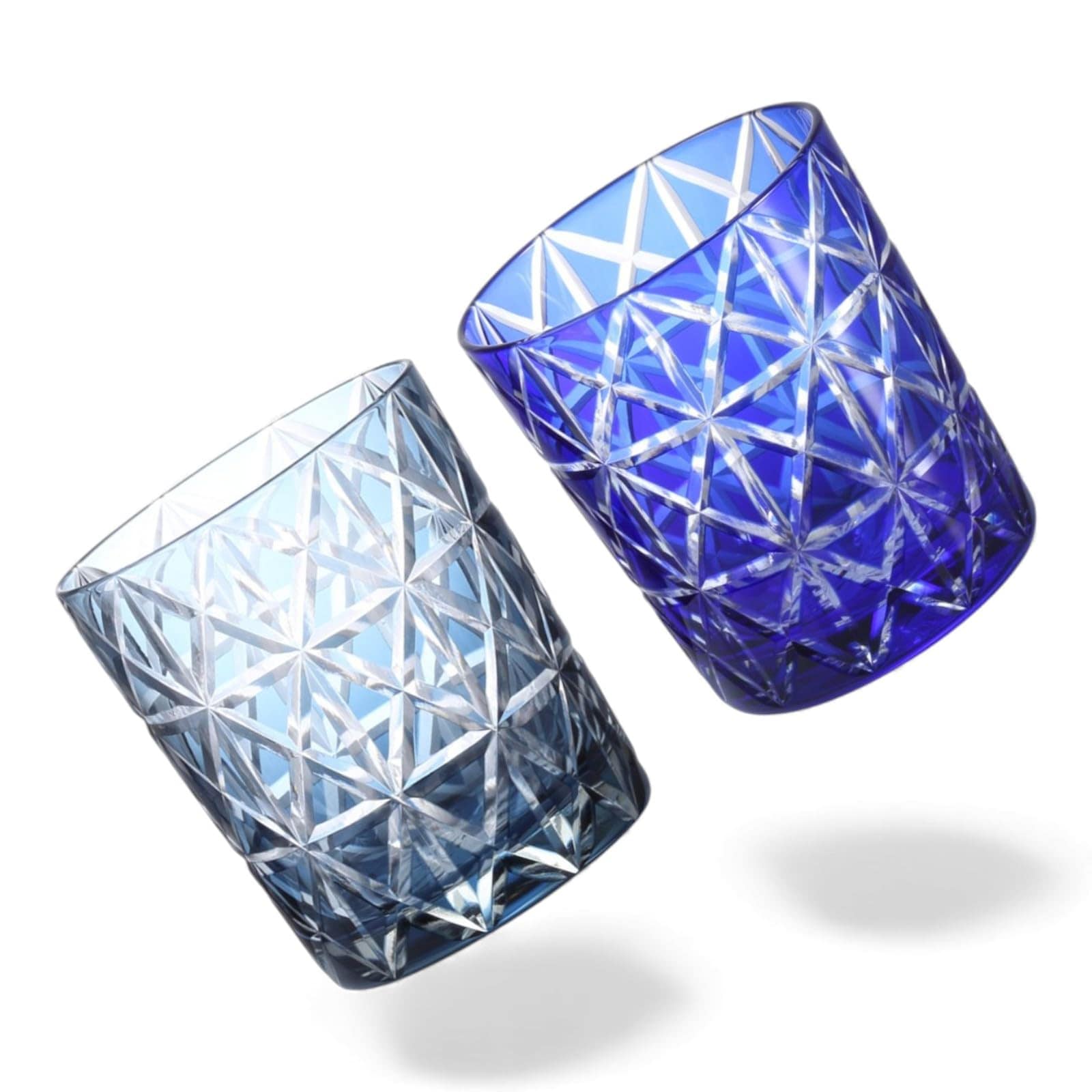 匠美風 ディナー ラグゼ 切子 ペア ロック グラス カップ Φ80xH90mm 280cc 菱紋 インクブルー & ブルー 煌雅 PNO.332401