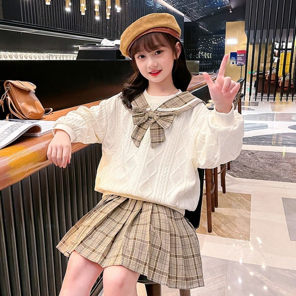 キッズモックガール用セラチェックアーガイルマンツーマンスカートセットスクールルック制服301